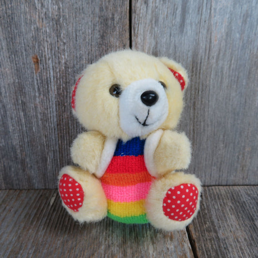 Vintage Bear Rainbow Striped Belly Plush Sweater Polka Dot Paws Yellow Cream Colored Stuffed Animal France