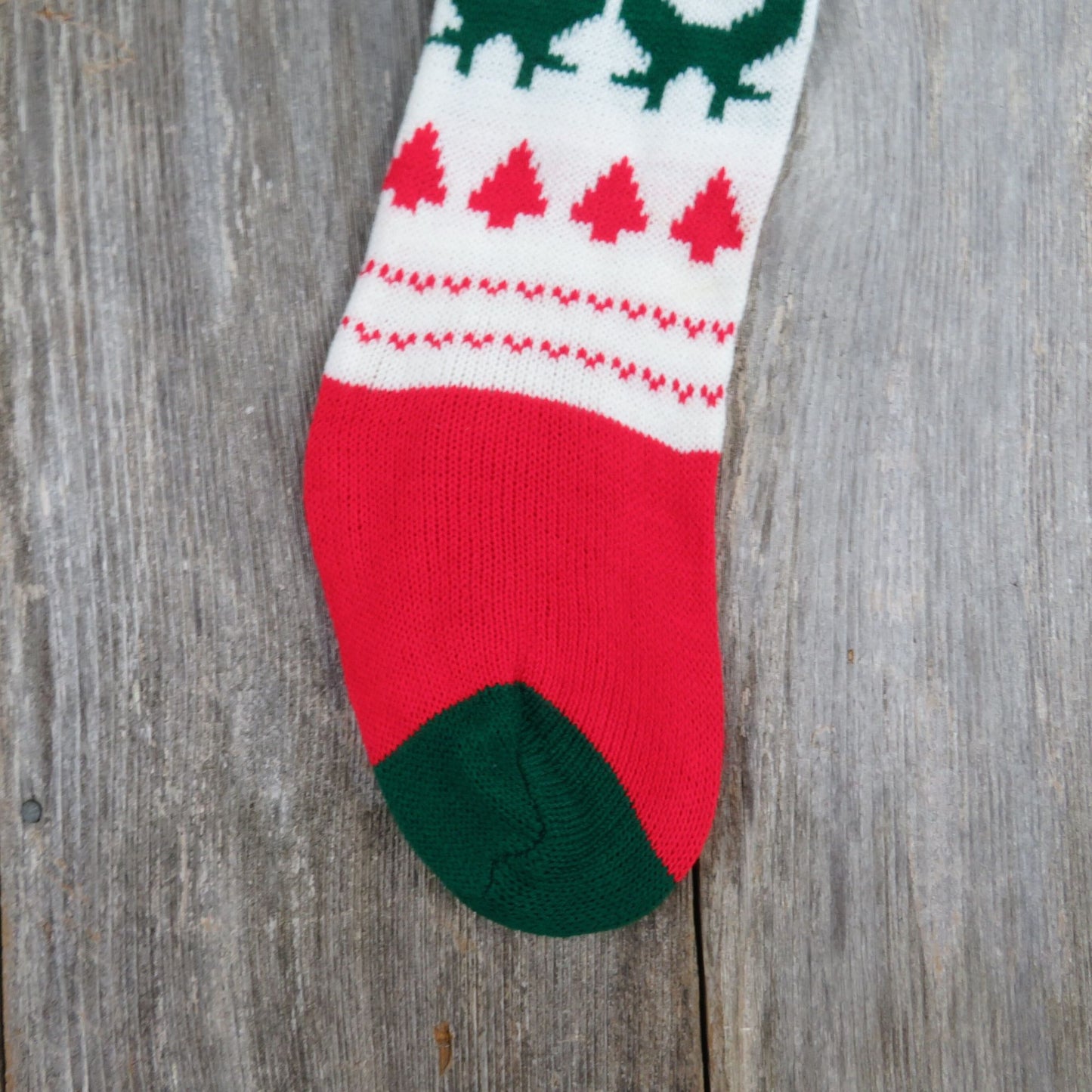 Vintage Wreath Design Knit Stocking Tree Knitted White Green Red Christmas Pom Pom