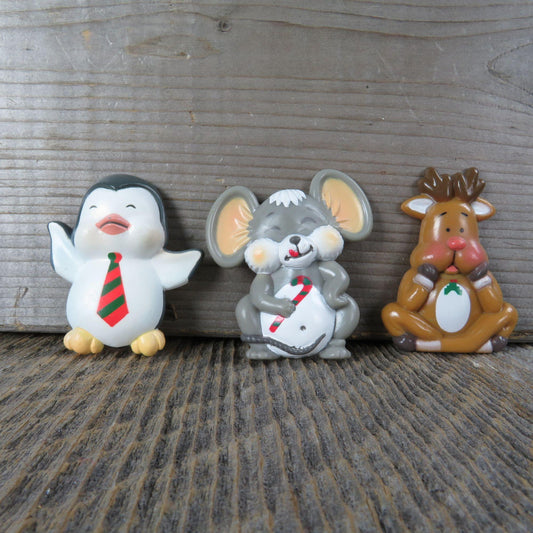 Mouse Reindeer Penguin Magnet Set Christmas Around the World Refrigerator Memo Holder Fridge Vintage