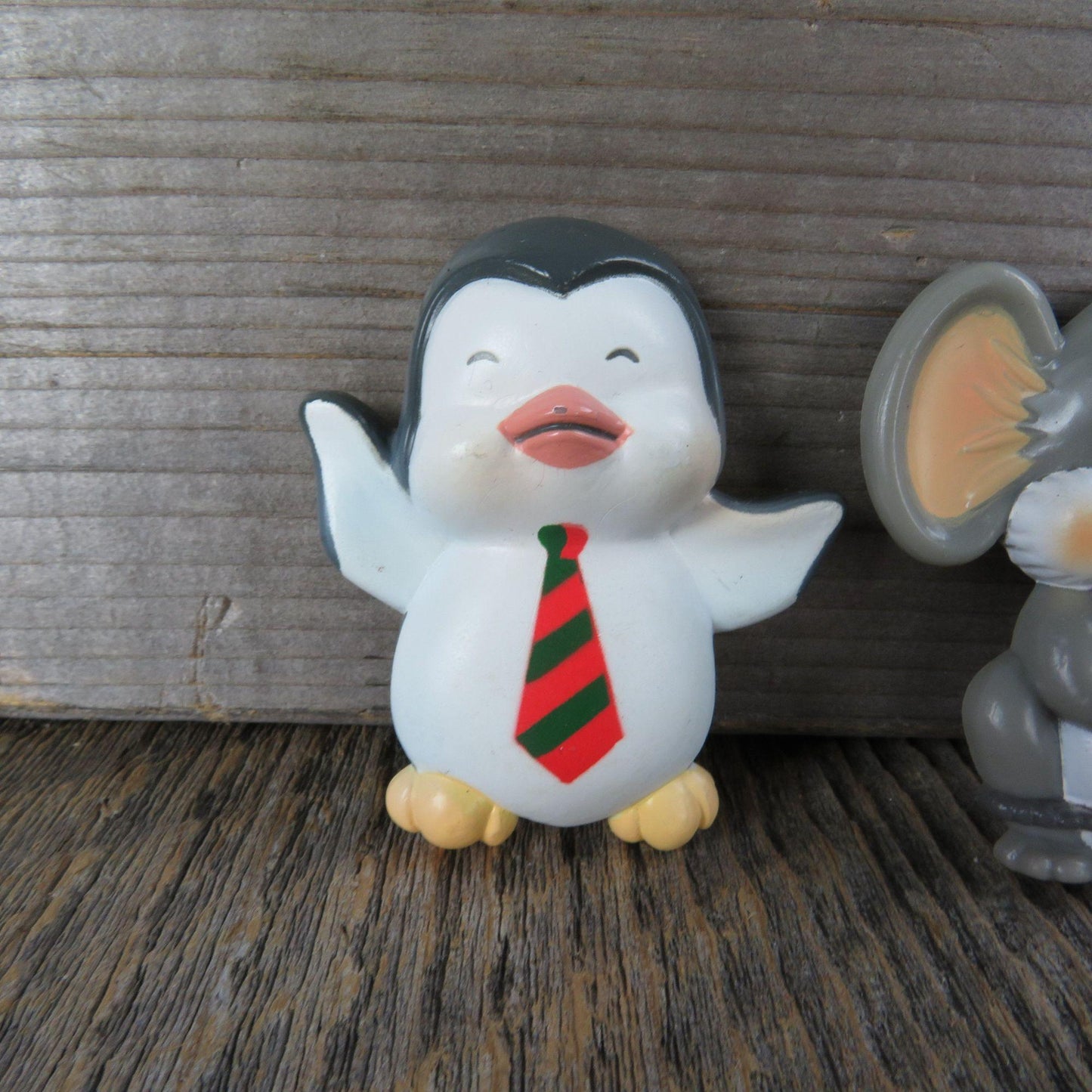 Mouse Reindeer Penguin Magnet Set Christmas Around the World Refrigerator Memo Holder Fridge Vintage