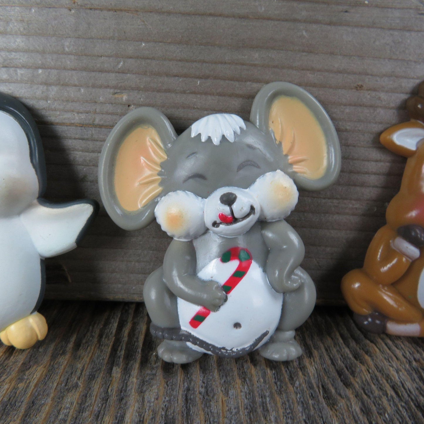 Mouse Reindeer Penguin Magnet Set Christmas Around the World Refrigerator Memo Holder Fridge Vintage