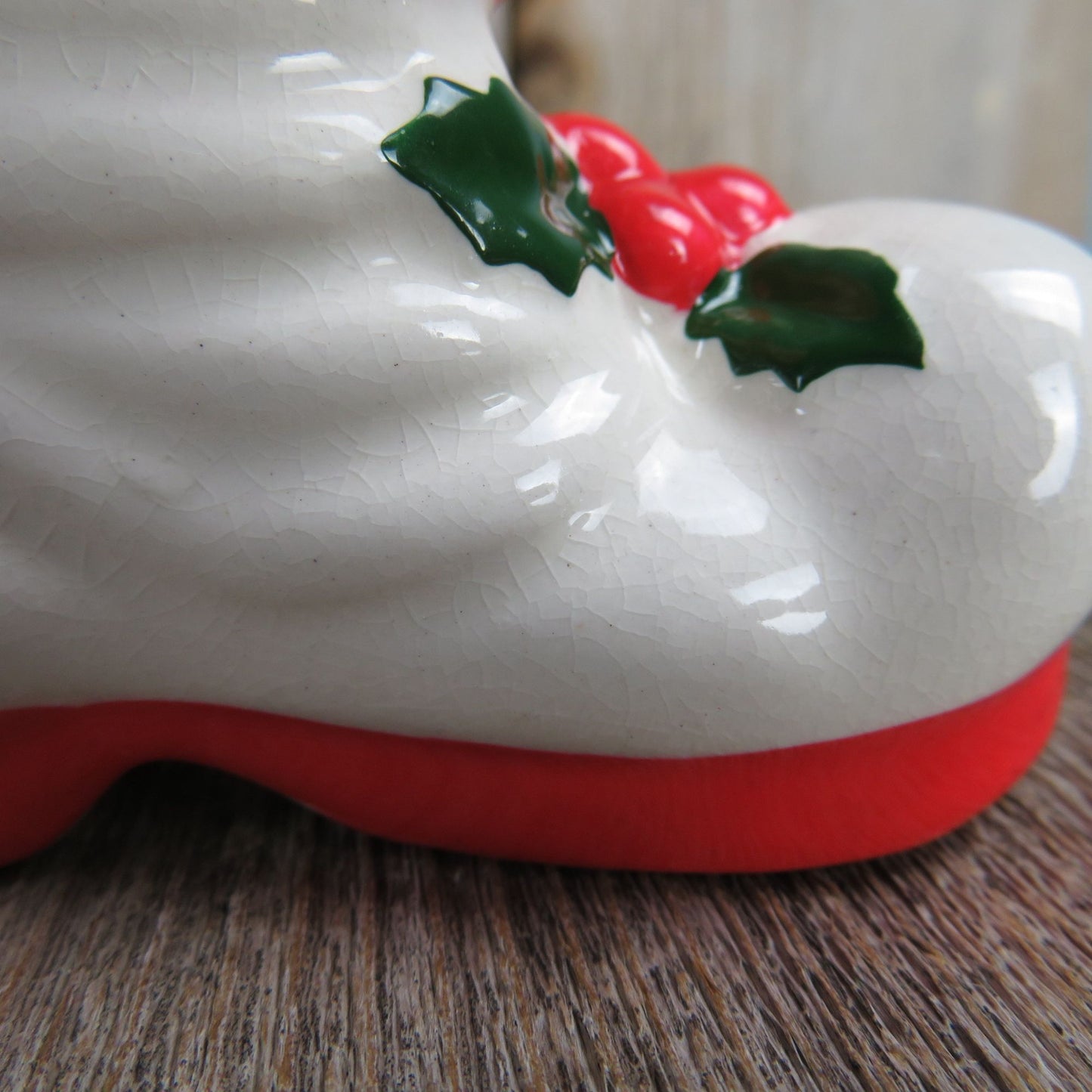 Vintage Holly Berry White Santa Boot Vase Figurine Holt Howard Christmas Dish