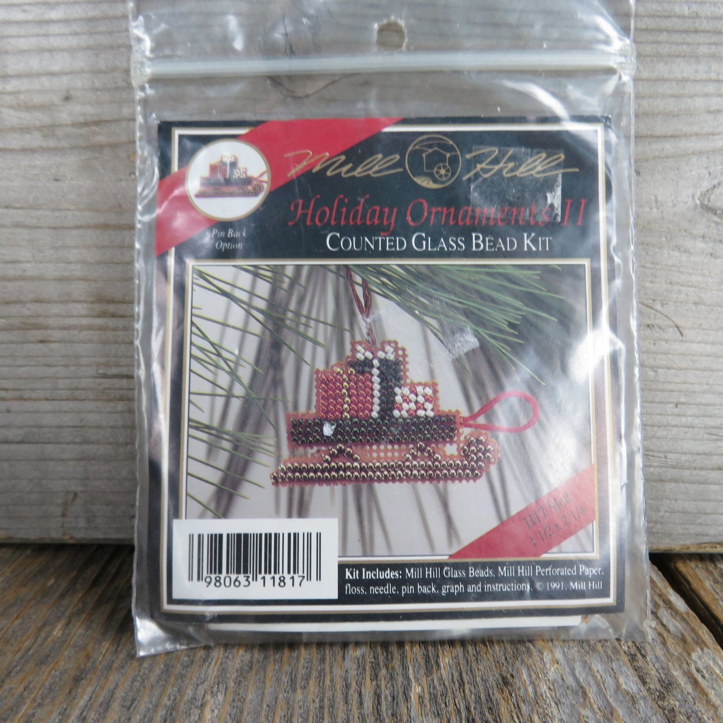 Sled with Gifts Ornament Counted Glass Bead Kit Mill Hill Cross Stitch Unused Christmas 1991