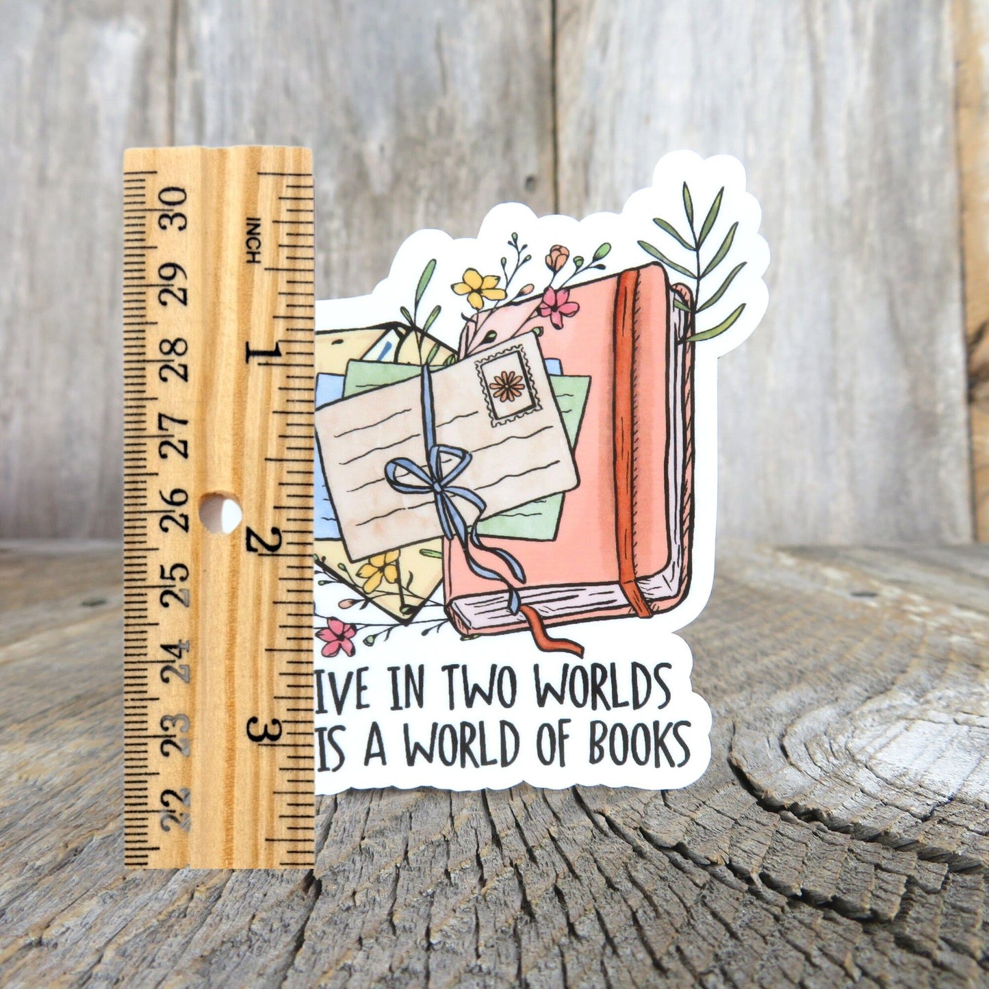 I Live in Two Worlds - One is a World of Books Sticker Book Lovers Readers Gift Laptop Sticker