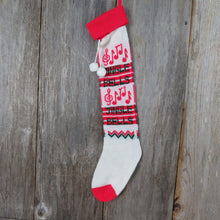 Load image into Gallery viewer, Vintage Jingle Bells  Knit Stocking Christmas Musical Notes Red Green White Pom Pom