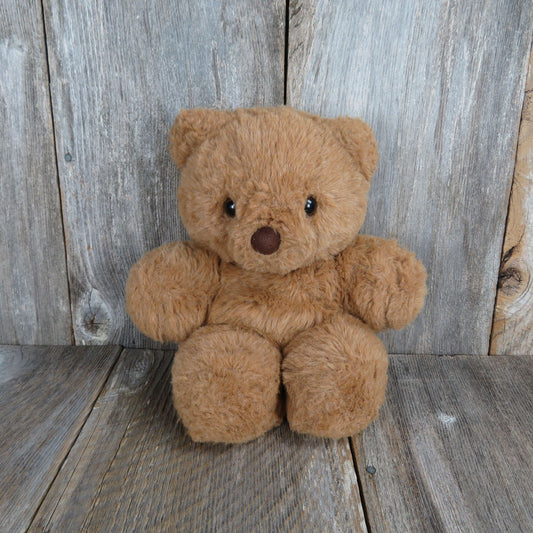 Vintage Teddy Bear Plush Glass Eyes Brown Fuzzy Fabric Covered Nose Stuffed Animal