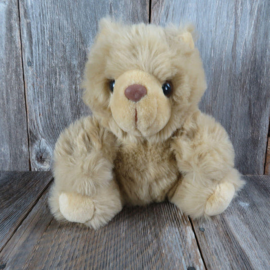 Vintage Tan Teddy Bear Plush Brown Velvet Flocked Nose Fuzzy Stuffed Animal