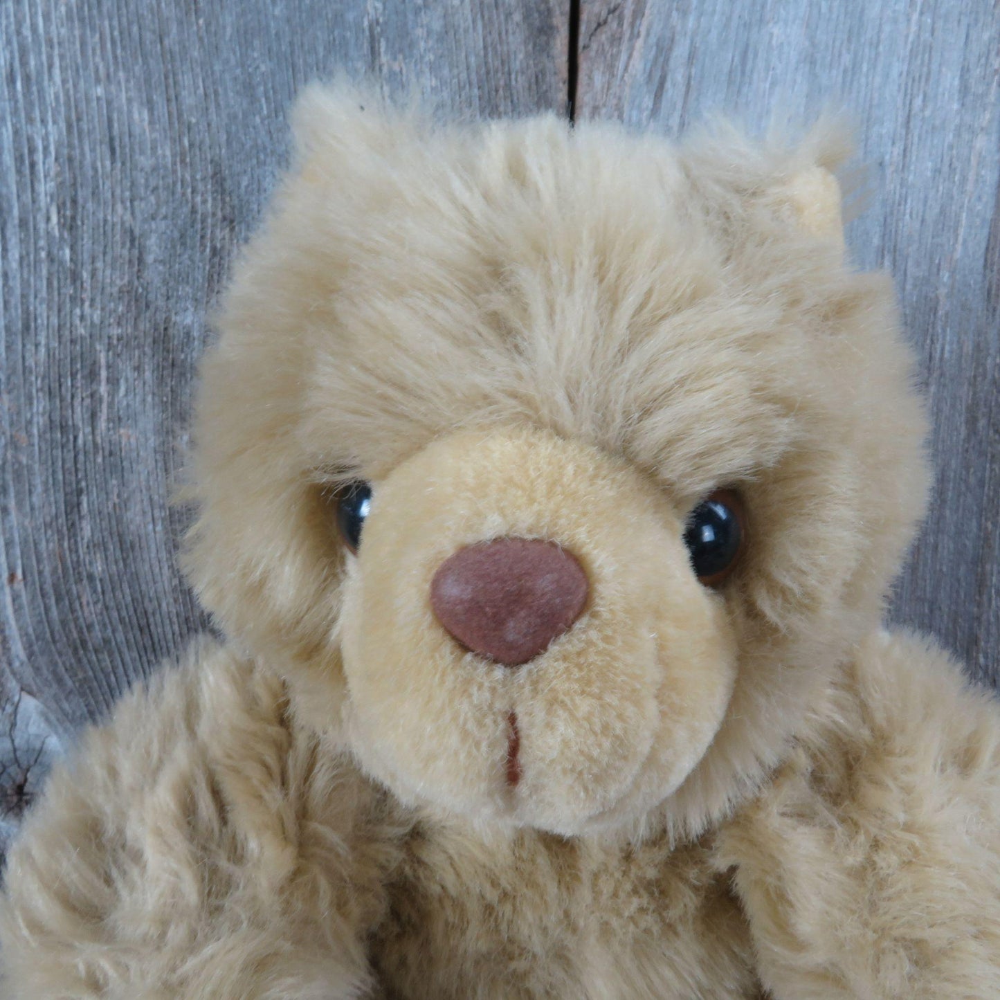 Vintage Tan Teddy Bear Plush Brown Velvet Flocked Nose Fuzzy Stuffed Animal