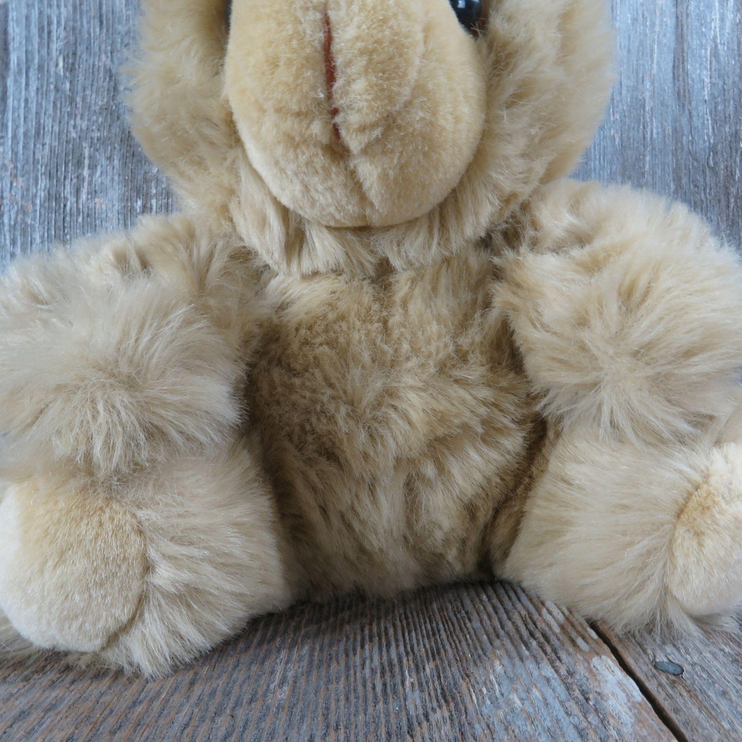 Vintage Tan Teddy Bear Plush Brown Velvet Flocked Nose Fuzzy Stuffed Animal