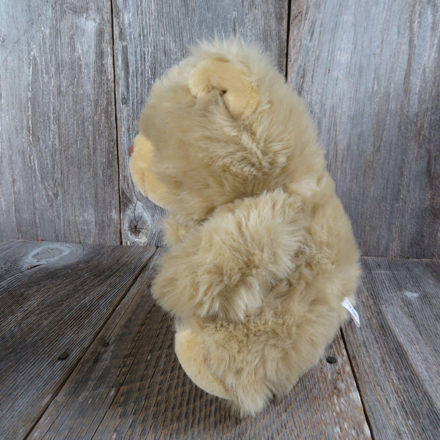 Vintage Tan Teddy Bear Plush Brown Velvet Flocked Nose Fuzzy Stuffed Animal