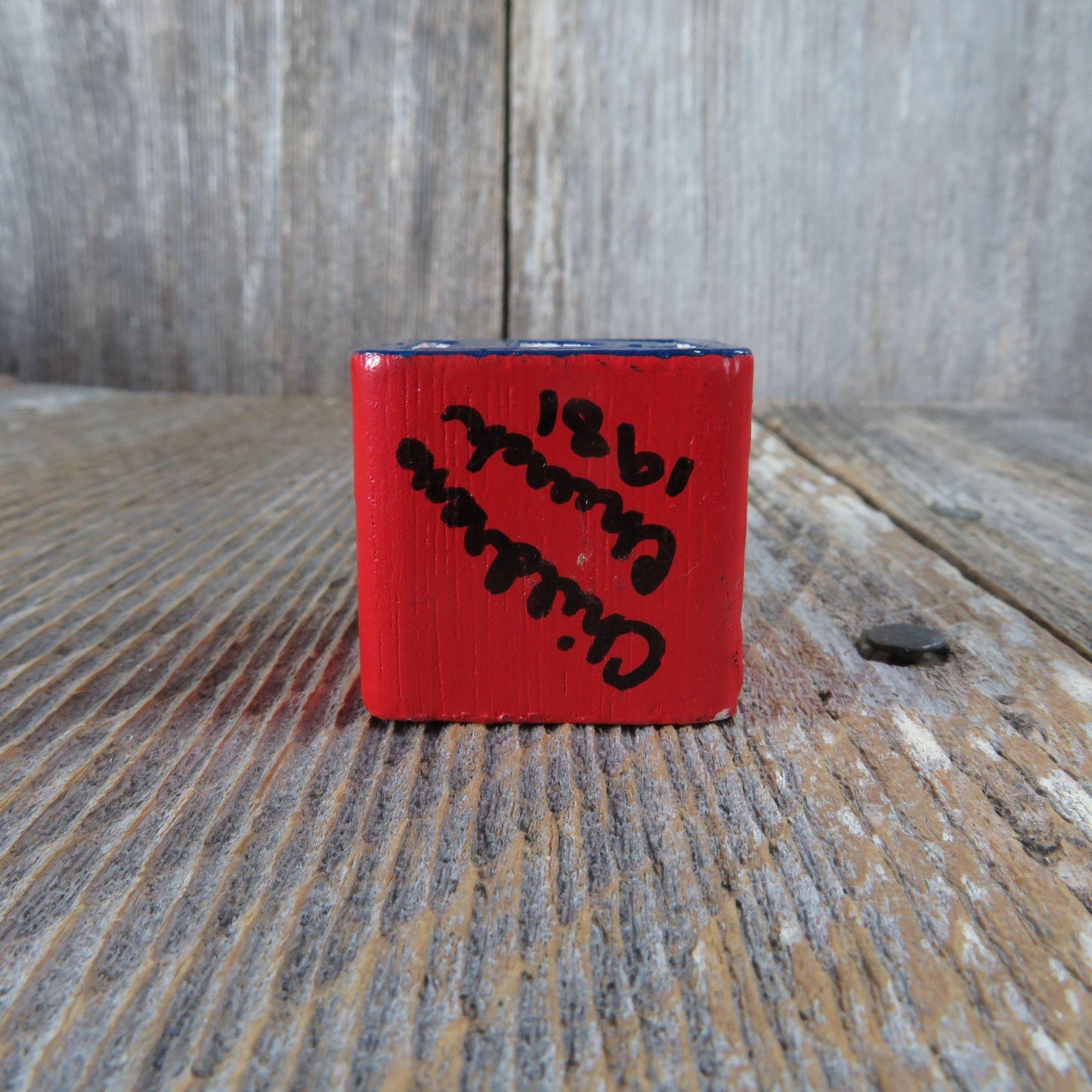 Vintage Clown Alphabet Block Wood Ornament Blue Red Yellow Wooden