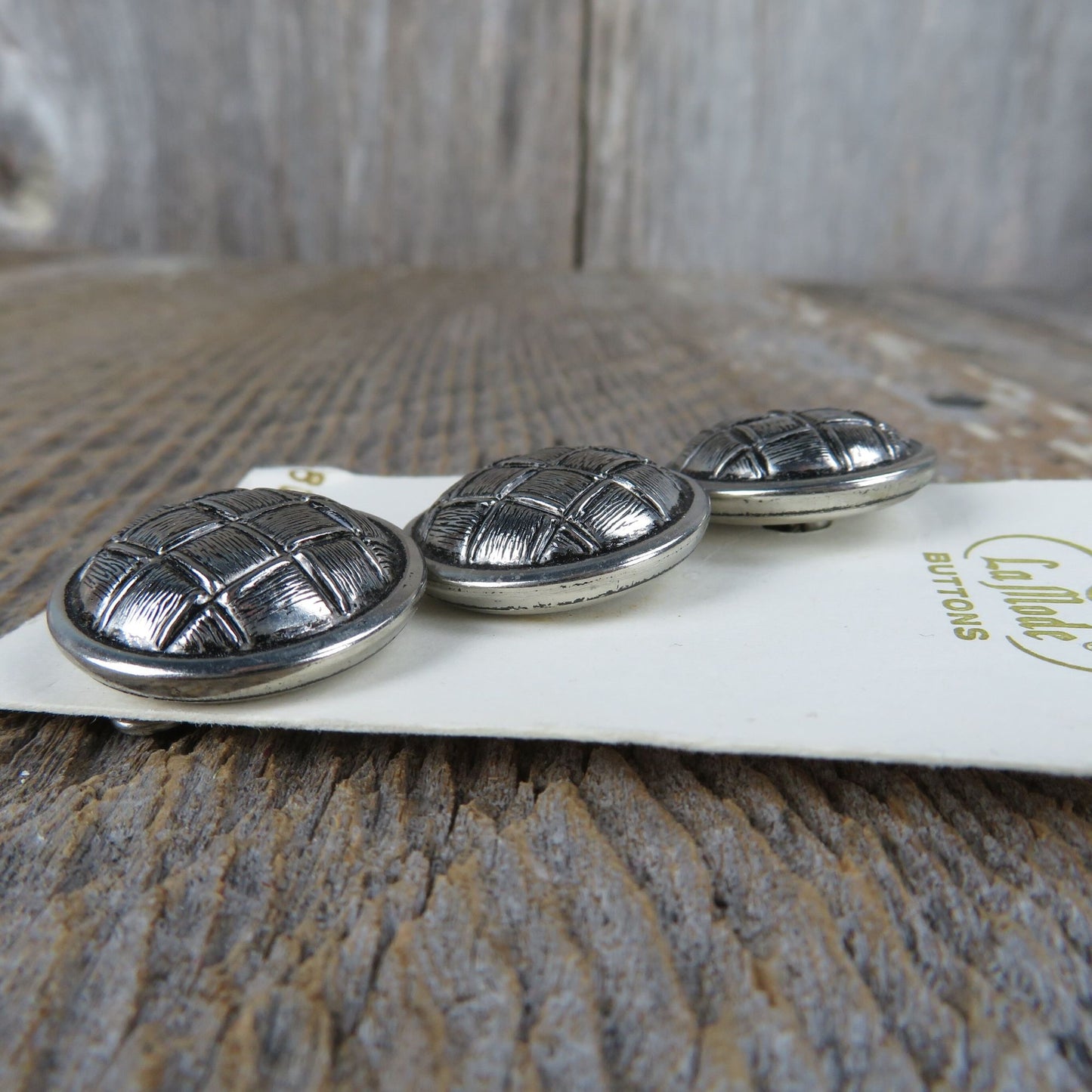 Silver Color Metal Buttons Round Basket Weave La Mode Shank 7/8 inch # 2202