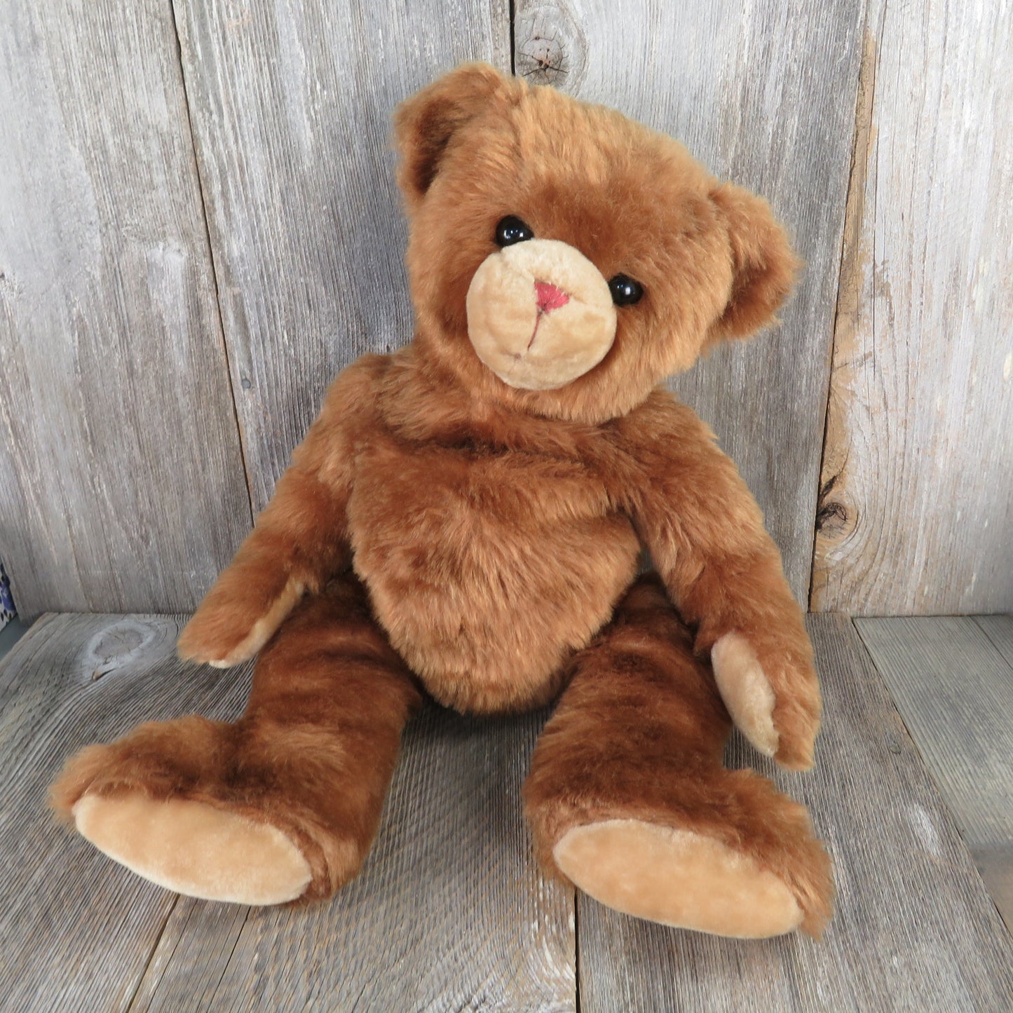 Teddy Bear Plush Brown Sewn String Nose Large Long Hair Stuffed Animal Goffa International