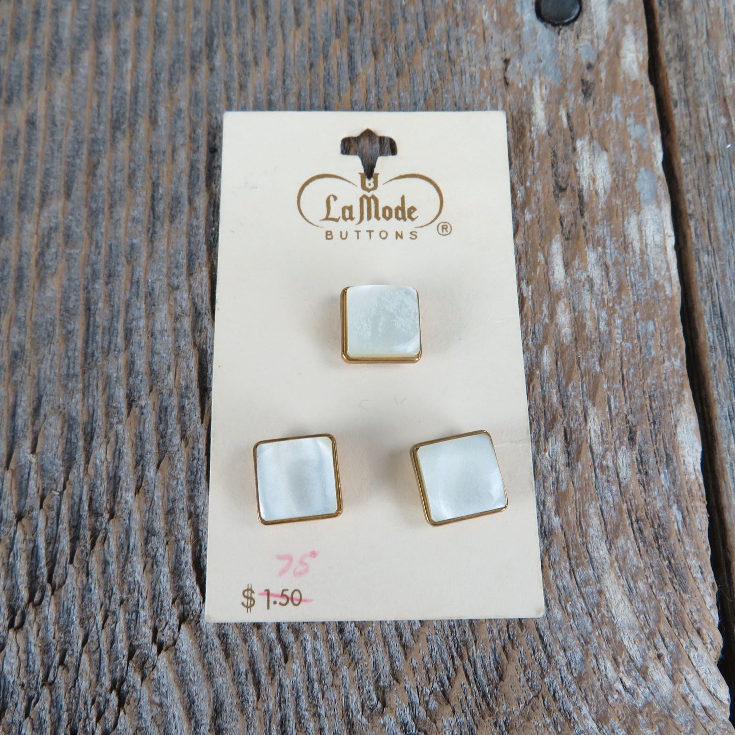 Gold and White Square Buttons La Mode Glossy Metal 5/8 inch # 35216 Japan Pearlesque
