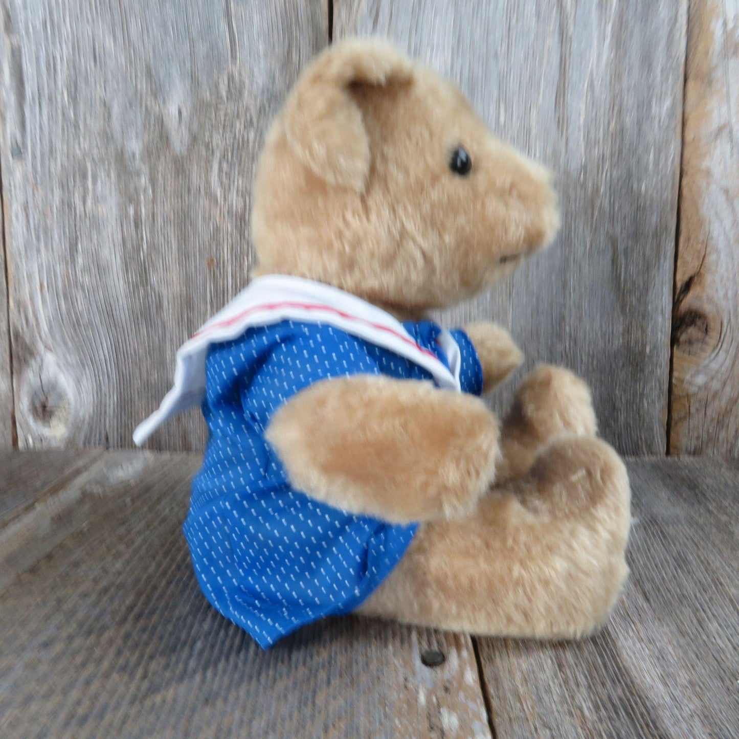 Vintage Teddy Bear Plush Blue Polka Dot Sailor Dress Stuffed Animal