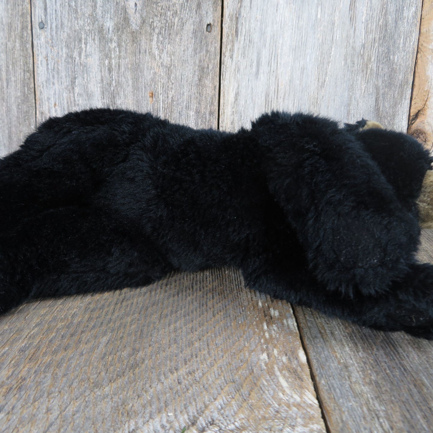 Black Laying Bear Plush Tongue Brown Muzzle Russ Nose Vintage Weighted