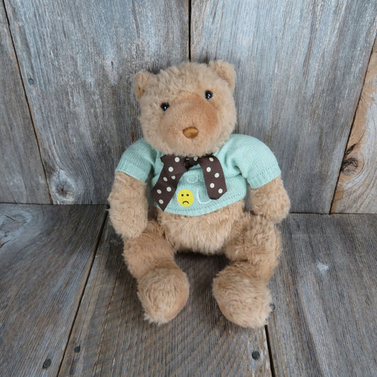 Vintage Teddy Bear Plush Bearoni Gund Tan Brown MIss You Sweater Stitched Nose Stuffed Animal