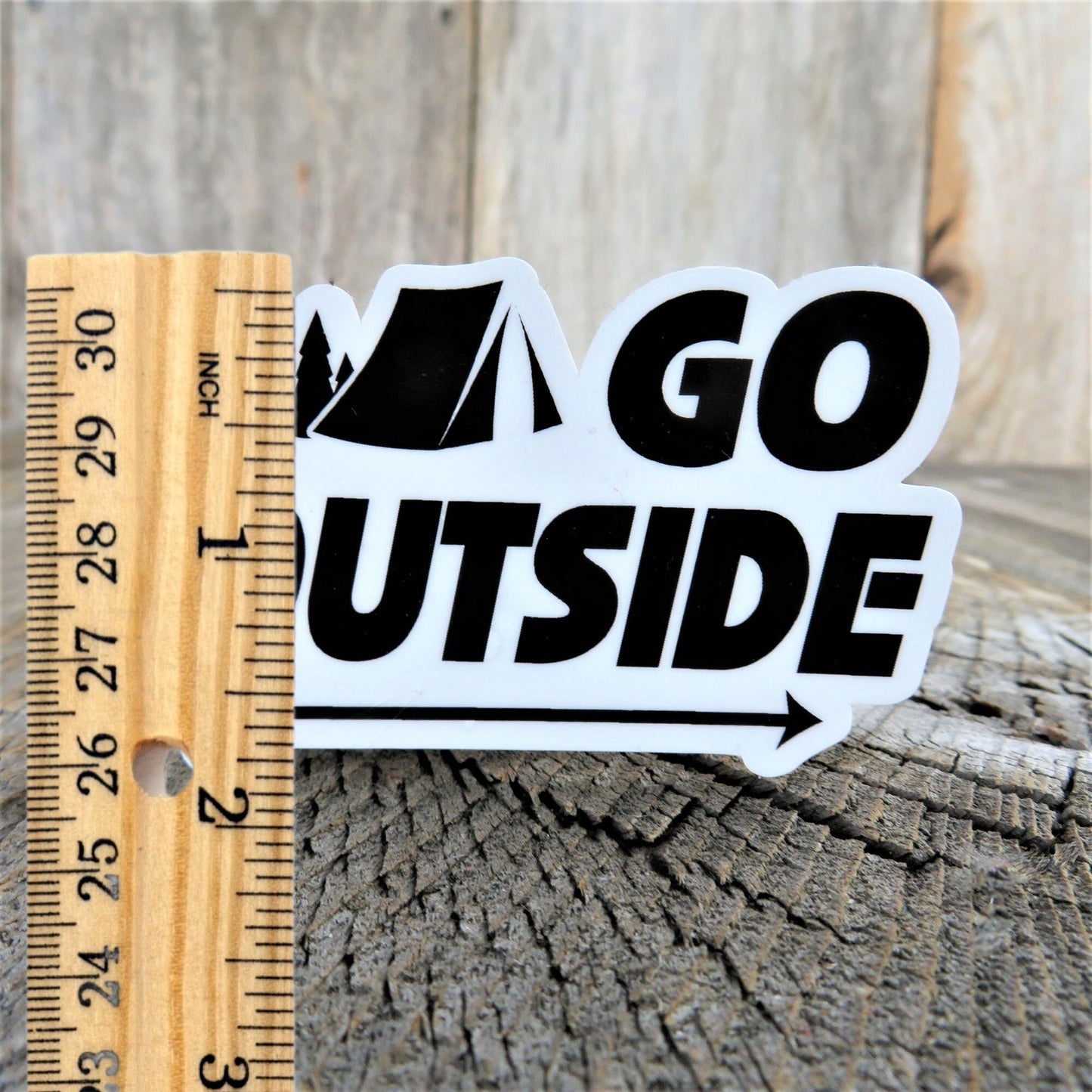 Go Outside! Sticker Back To Nature Black White Print Full Color Waterproof Car Water Bottle Laptop