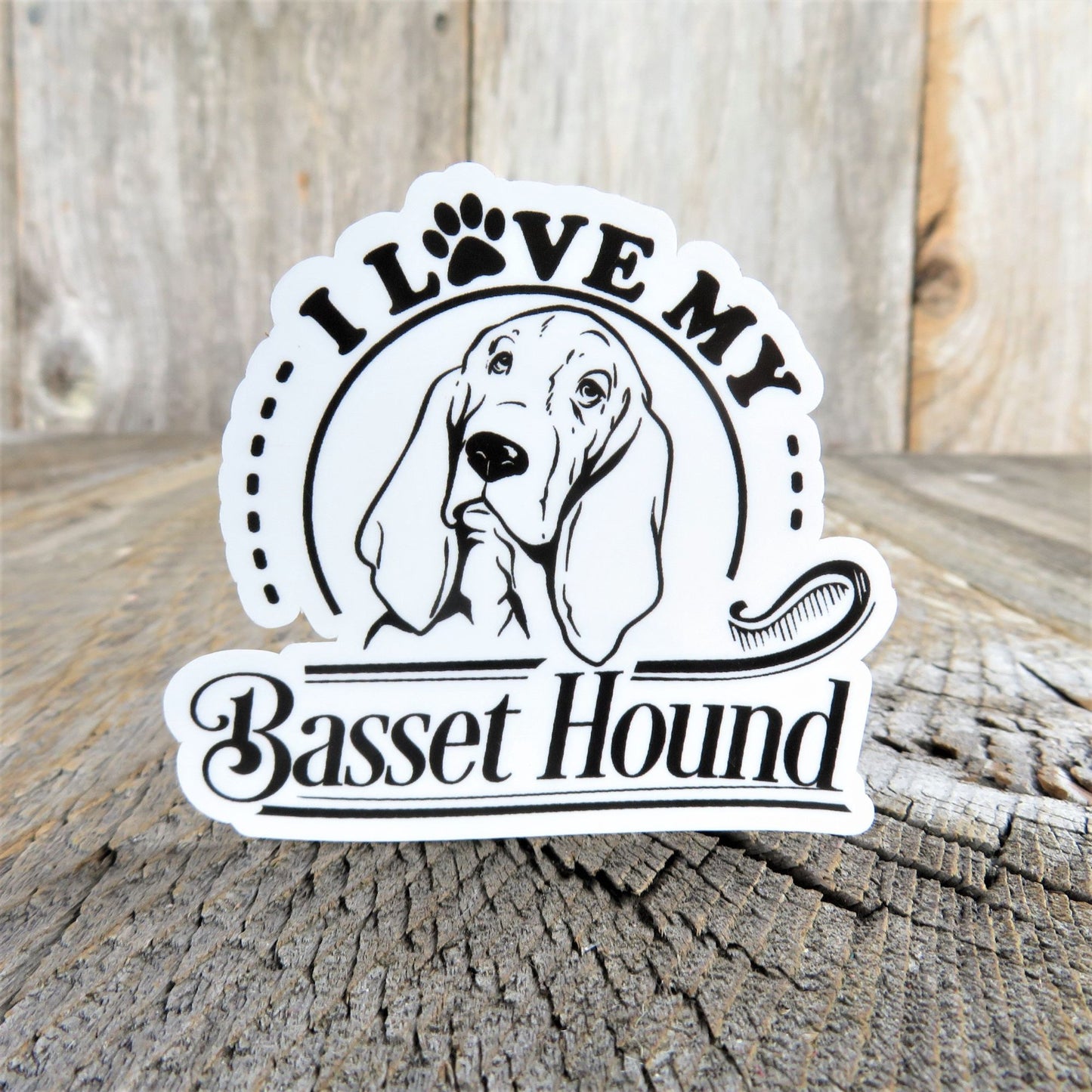 I Love My Basset Hound Dog Sticker Decal Black and White Waterproof Dog Lover Gift for Car Water Bottle Laptop