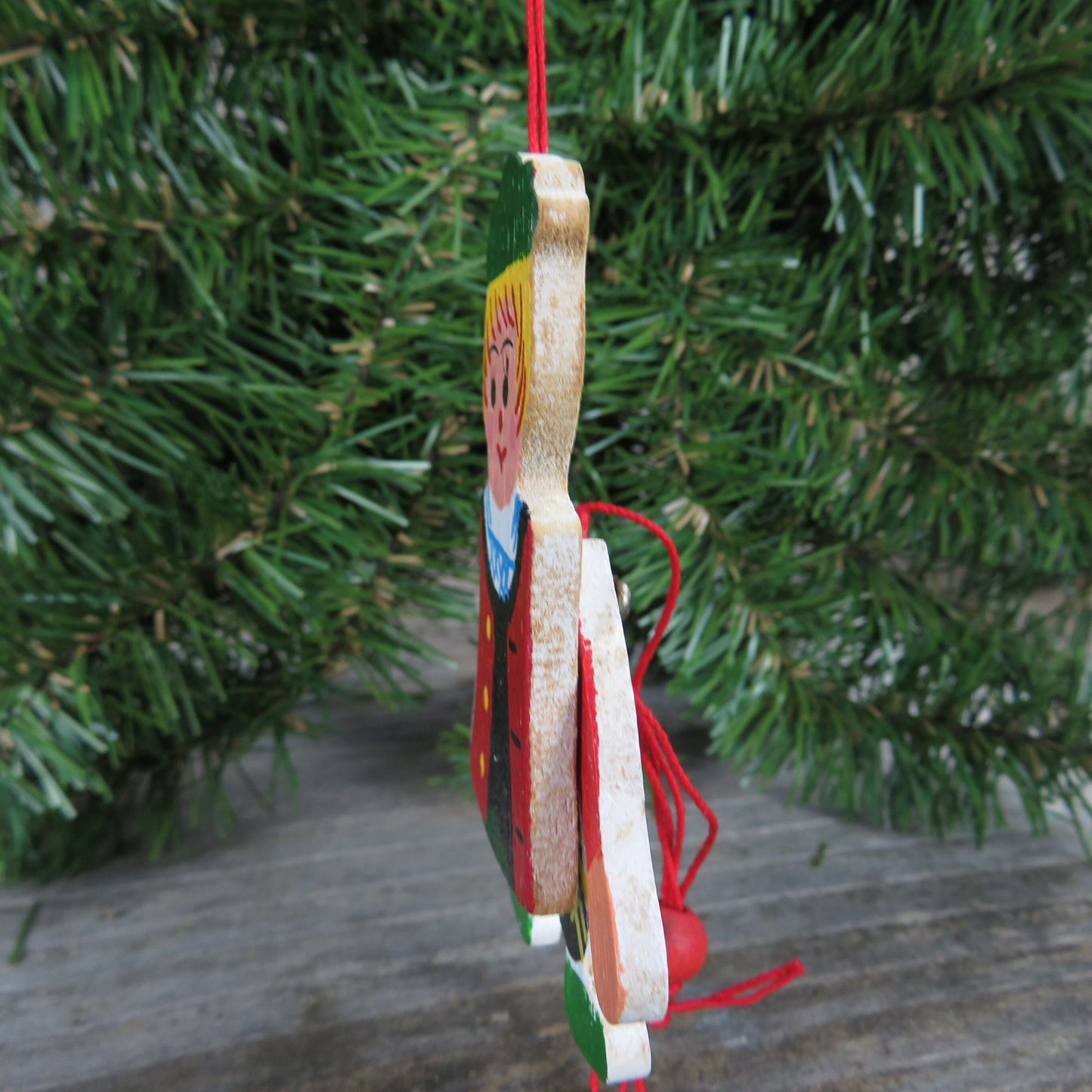Vintage Boy Pull String Wood Ornament Wooden Jumping Toy Christmas Ornament