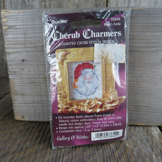 Christmas Counted Cross Stitch Kit Cherub Charmers Bucilla Christmas Framed Santa's Smile