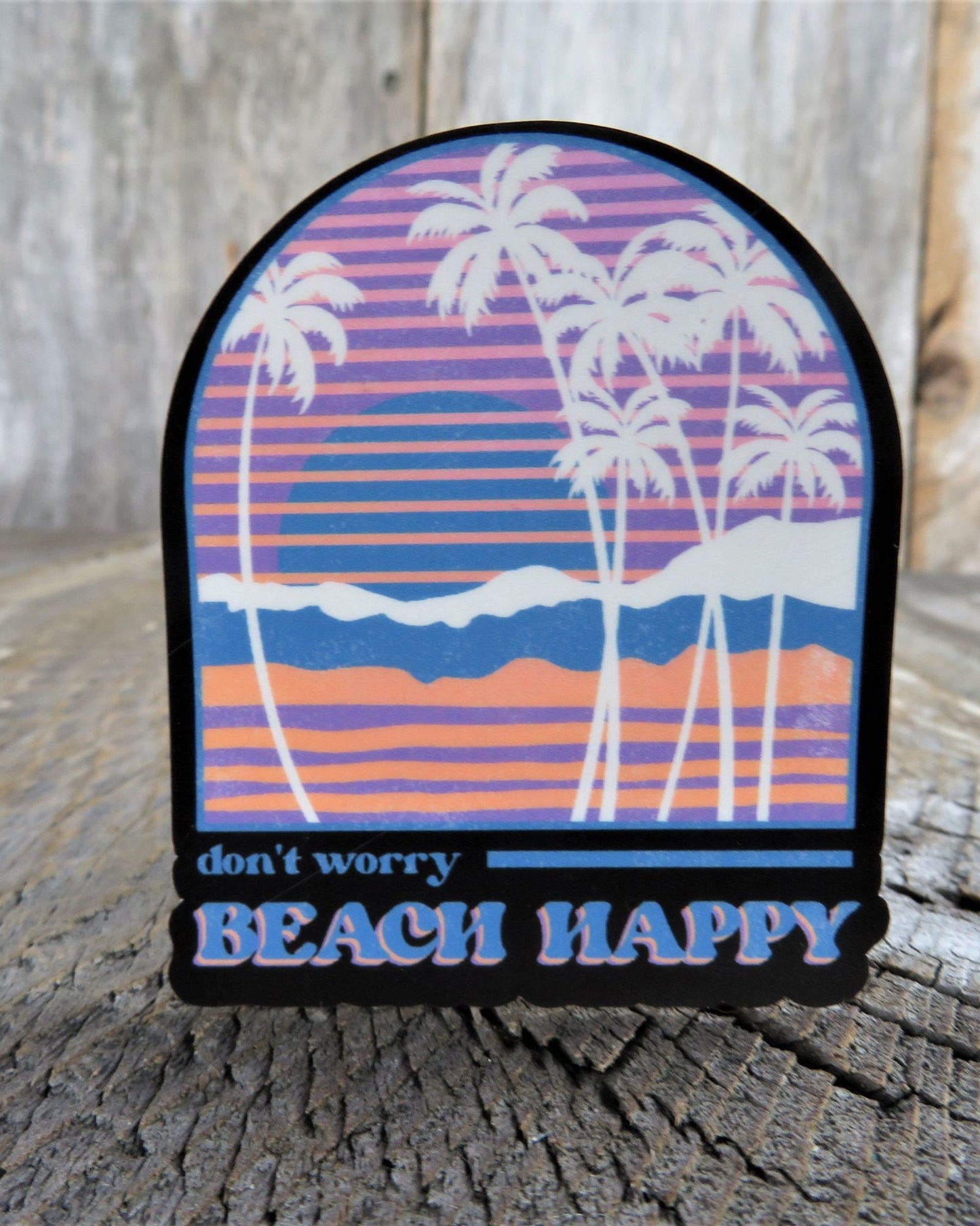 Don't Worry Beach Happy Sticker Summer Ocean Retro Colored Decal Palm Tree Waterproof Souvenir Car Water Bottle Laptop