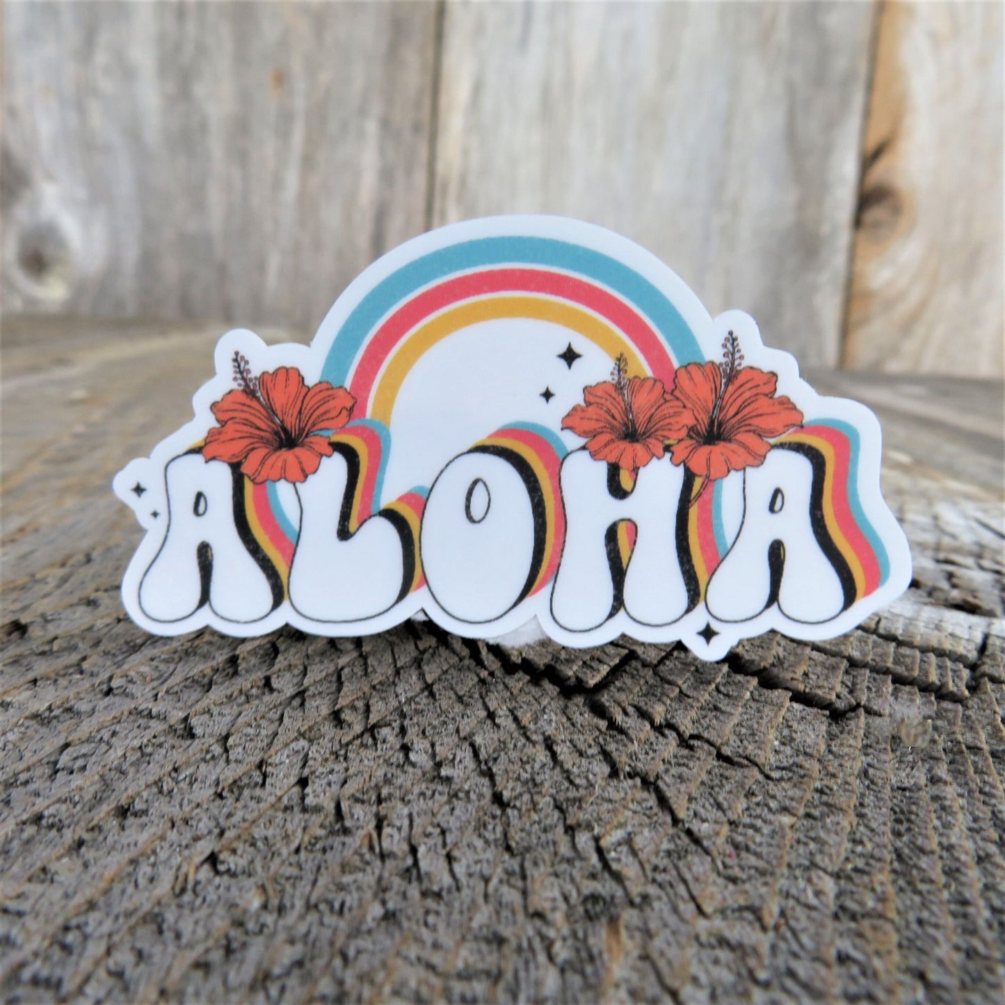 Aloha Rainbow Sticker Hawaii Retro Colored Decal Waterproof Travel Souvenir Car Water Bottle Laptop