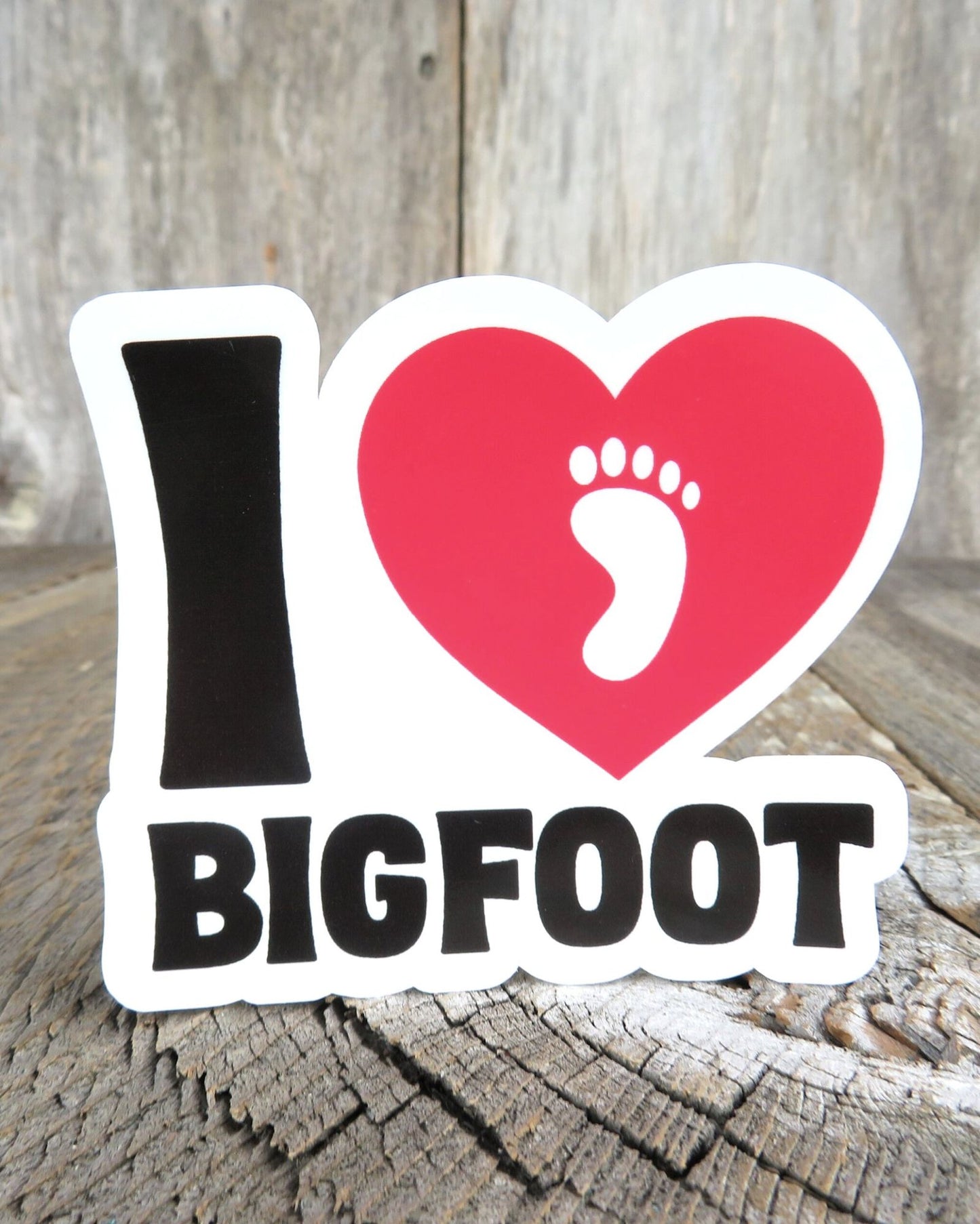 I Love Heart Bigfoot Sticker Black Red White Believer Color Waterproof Water Bottle Laptop Sticker