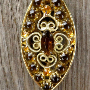 Vintage Rhinestone Necklace Tear Drop Amber Color Boho Gypsy Bohemian 60s Retro Jewelry - At Grandma's Table