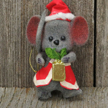 Load image into Gallery viewer, Flocked Mouse Twinkle Ornament Christmas Mice Morgan Inc Santa Hat Vtg - At Grandma&#39;s Table