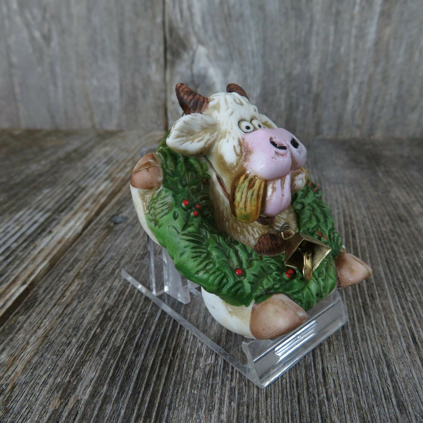 Vintage Cow Bull Christmas Ornament Roman Wreath Farm Country Rustic Ceramic - At Grandma's Table