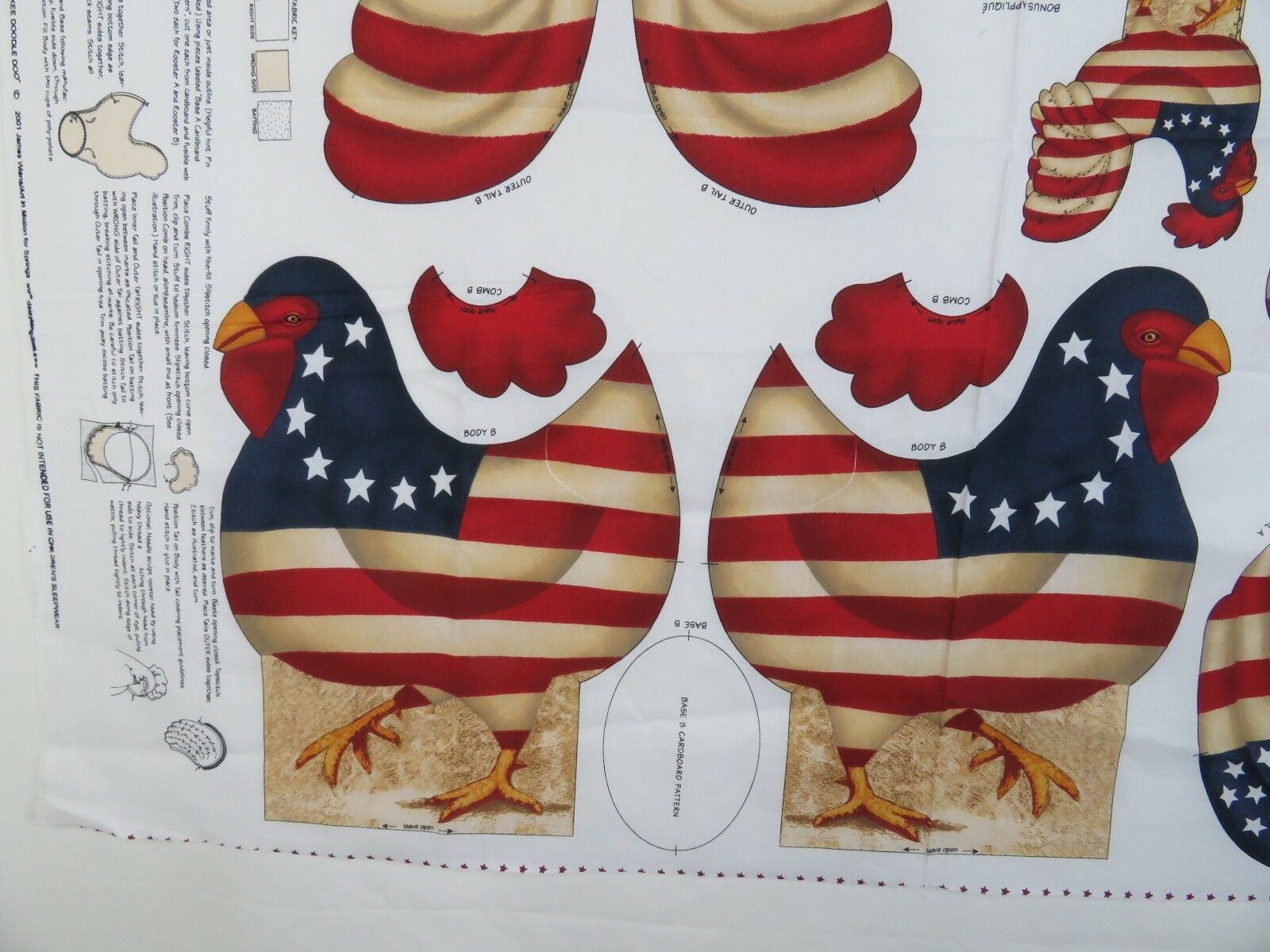 Rooster Dolls Cut Sew Fabric Panel Patriotic Yankee Doodle Daisy Kingdom July 4 - At Grandma's Table