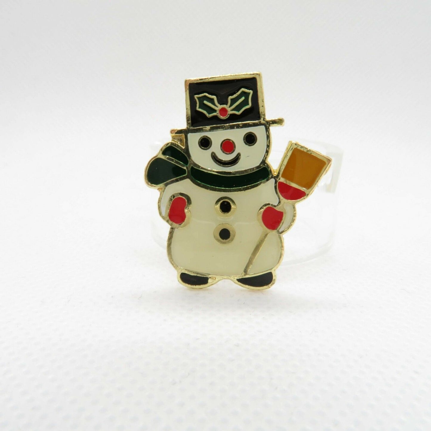 Vintage Snowman Pin Brooch Christmas Enameled Holly Winter Red Scarf Broom Jewelry - At Grandma's Table