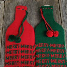 Load image into Gallery viewer, Vintage Christmas Bottle Tote Cover Knitted Stocking Department 56 Gift Bag Set - At Grandma&#39;s Table