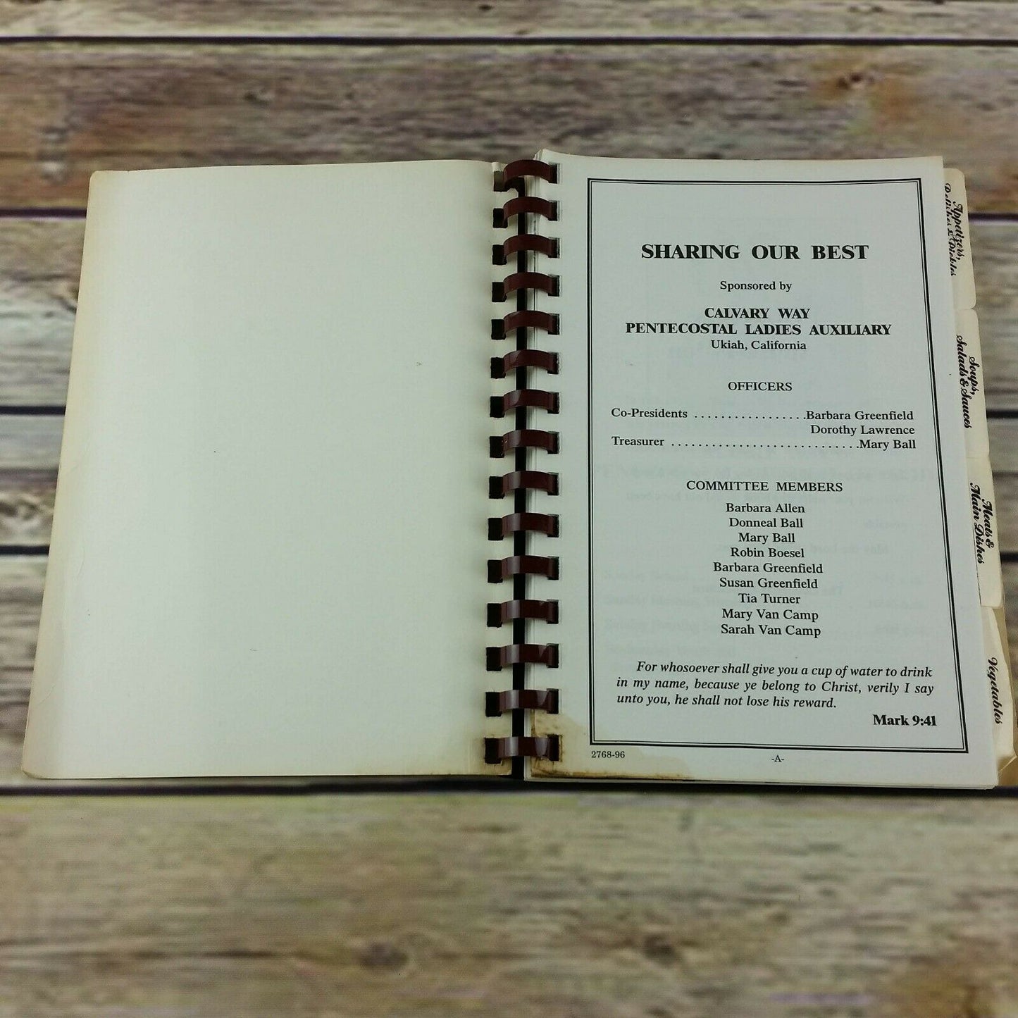 Vintage California Cookbook Sharing Our Best Calvary Way Pentecostal Church 1996 - At Grandma's Table