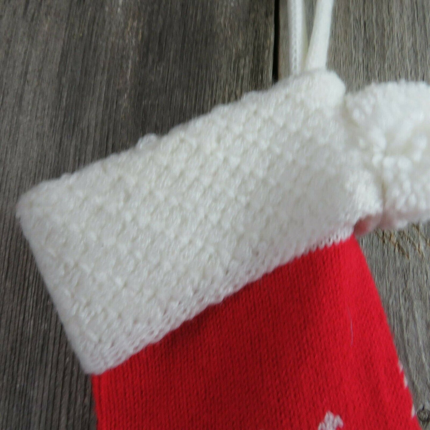 Vintage Christmas Tree Stocking Knitted Knit Green Red White Pom Pom - At Grandma's Table