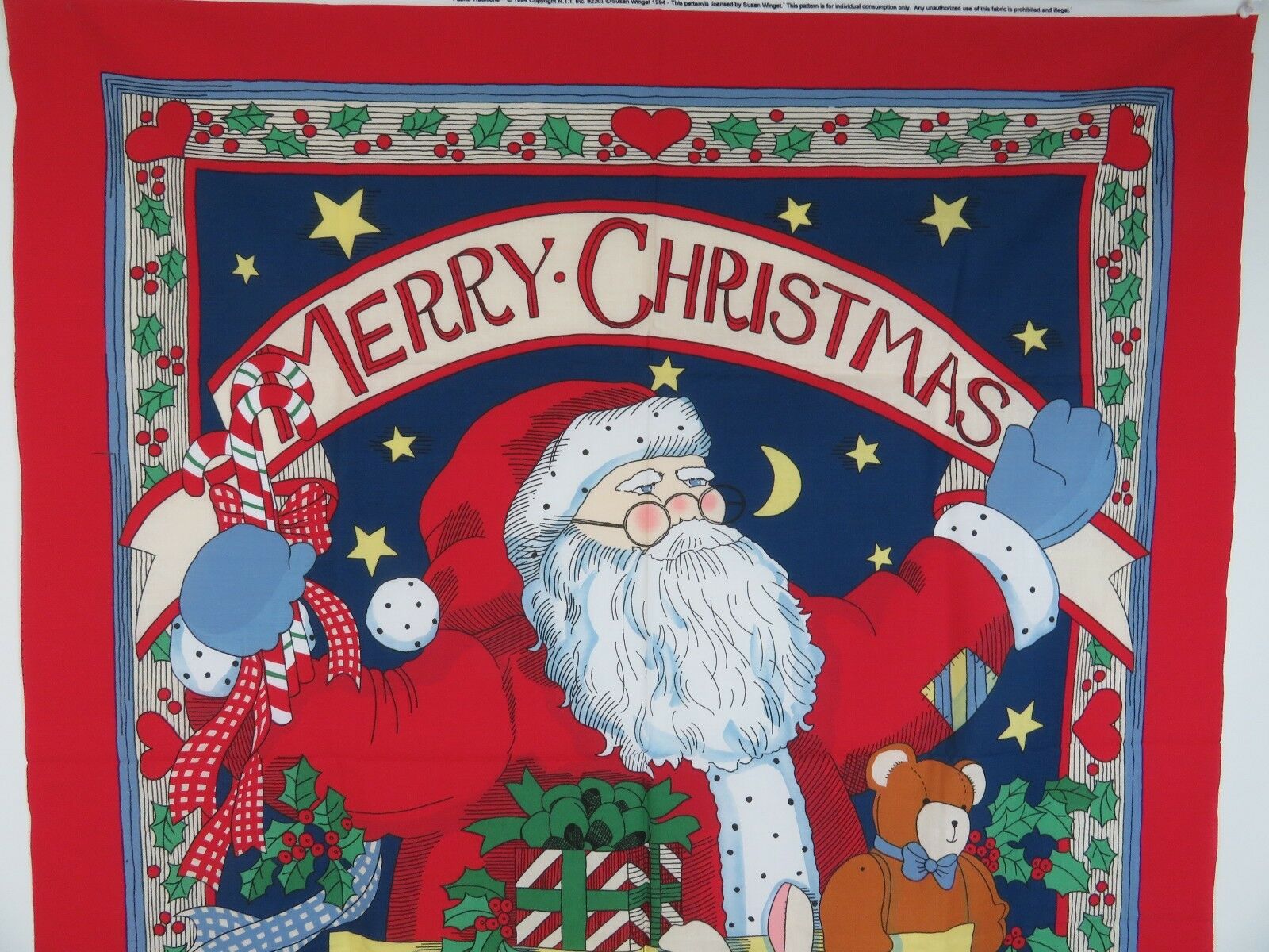 Christmas Santa Flag Door Panel Cut Sew Fabric Traditions Madallion Vintage 1994 - At Grandma's Table