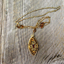 Load image into Gallery viewer, Vintage Rhinestone Necklace Tear Drop Amber Color Boho Gypsy Bohemian 60s Retro Jewelry - At Grandma&#39;s Table