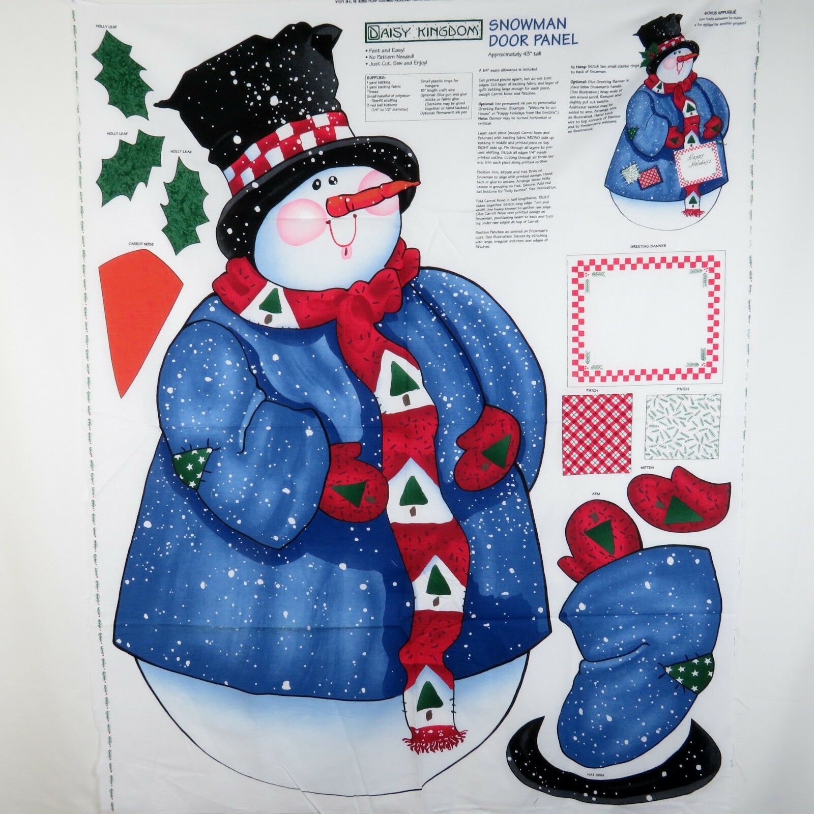 Christmas Door Panel Cut Sew Fabric Snowman Daisy Kingdom Vintage 3768 Blue - At Grandma's Table