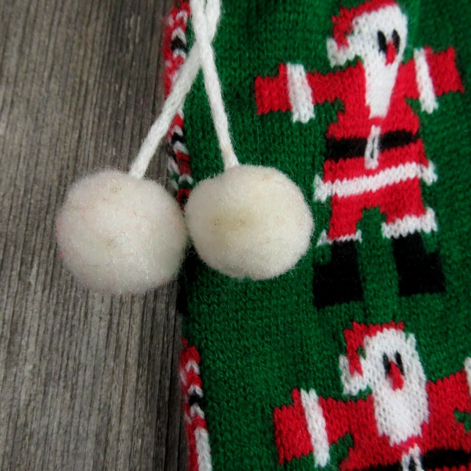 Vintage Santa Claus Stocking Striped Christmas Knitted Knit Green Red White - At Grandma's Table