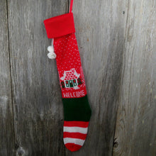 Load image into Gallery viewer, Vintage New House Stocking Knit Welcome Home Knitted Red Green 1980s - At Grandma&#39;s Table