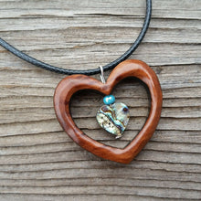 Load image into Gallery viewer, Wood Pendant Shell Necklace Redwood Burl &amp; Abalone Heart Handmade Jewelry Calif - At Grandma&#39;s Table