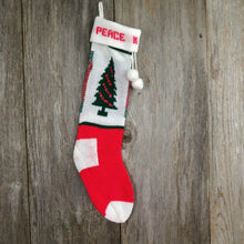 Load image into Gallery viewer, Vintage Christmas Tree Stocking Knitted Knit Peace White Red Green ST58 - At Grandma&#39;s Table