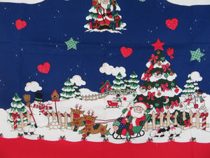 Vintage Apron Cut Sew Fabric Panel Christmas Holiday Blue Santa Butcher Country - At Grandma's Table