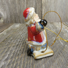Load image into Gallery viewer, Swinging Santa Christmas Ornament Pottery Set Glazed Ceramic Red Blue Gloss - At Grandma&#39;s Table