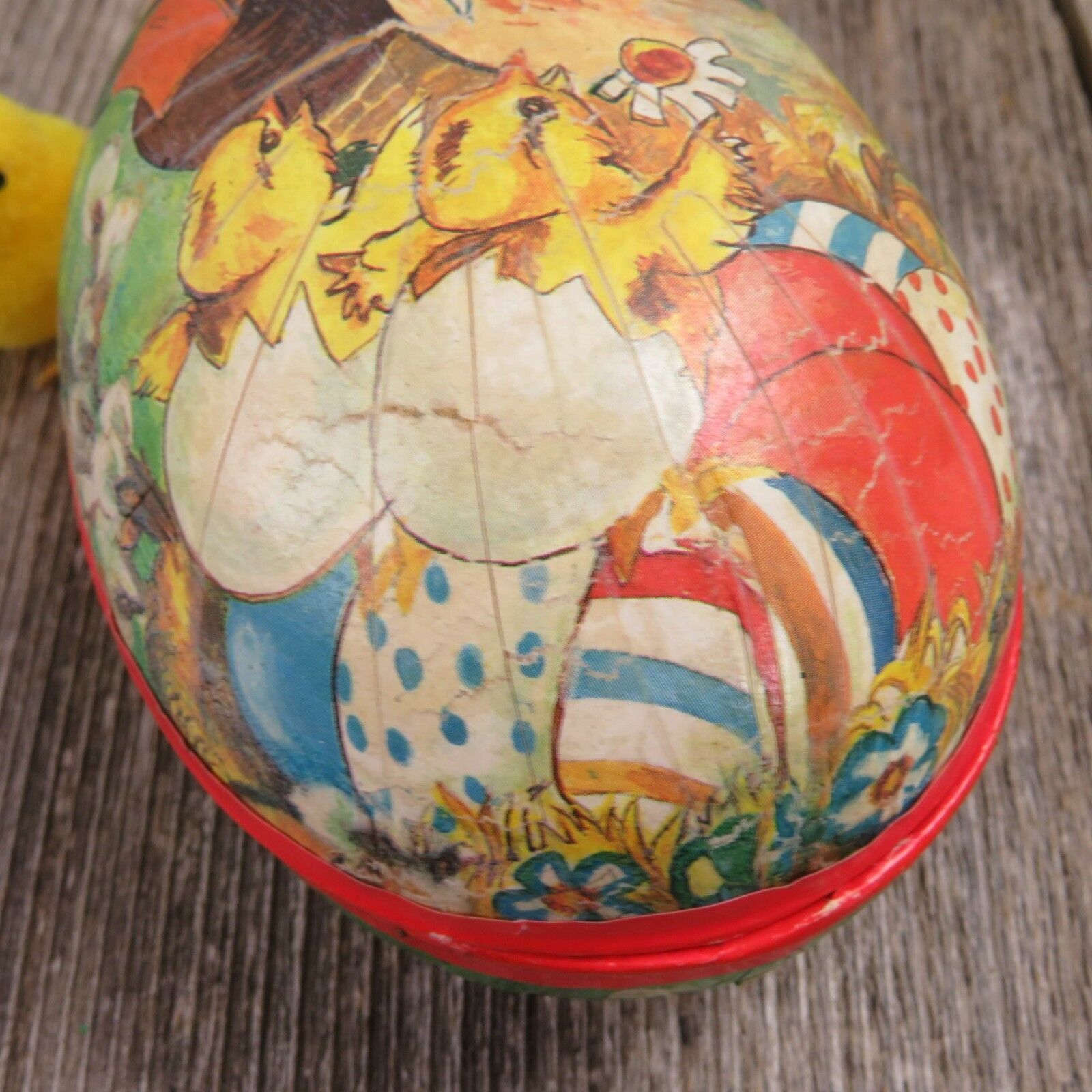 Vintage Easter Egg Paper Mache Candy Holder Container with Chick Toy - At Grandma's Table