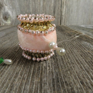 Beaded Ball Ornament Sequined Satin Vintage Egg Drop Handmade Christmas Pink - At Grandma's Table