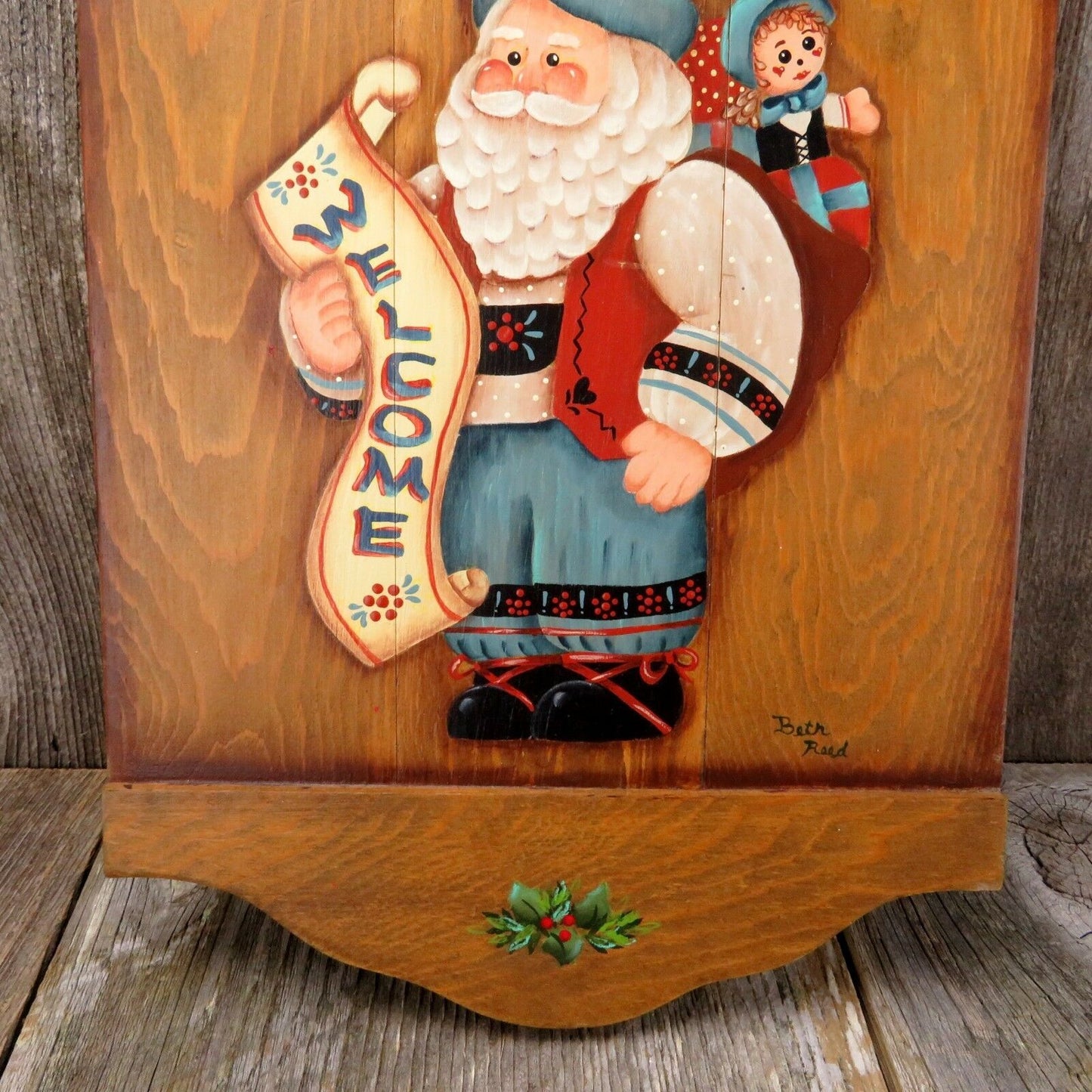 Vintage Wood Welcome Sign Santa Christmas Old World Tole Painted Decoration - At Grandma's Table