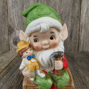 Vintage Toy Maker Elf  Figurine Santa Christmas Doll Ceramic Homco Bisque 5406 - At Grandma's Table