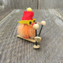 Load image into Gallery viewer, Vintage Gnome Skier Ornament Wooden Troll Hairy Christmas Otagiri Mercantile - At Grandma&#39;s Table